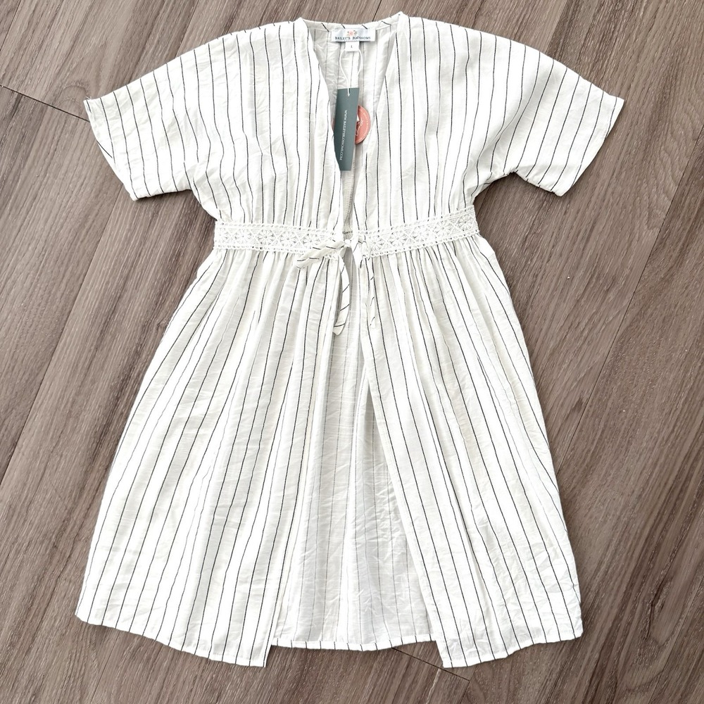 Baileys Blossoms White Striped Coverup Girls Size Large Summer Swim Beach Resort